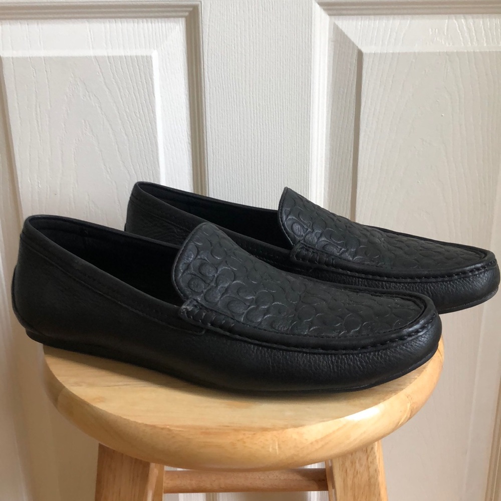 Men’s black leather coach loafers